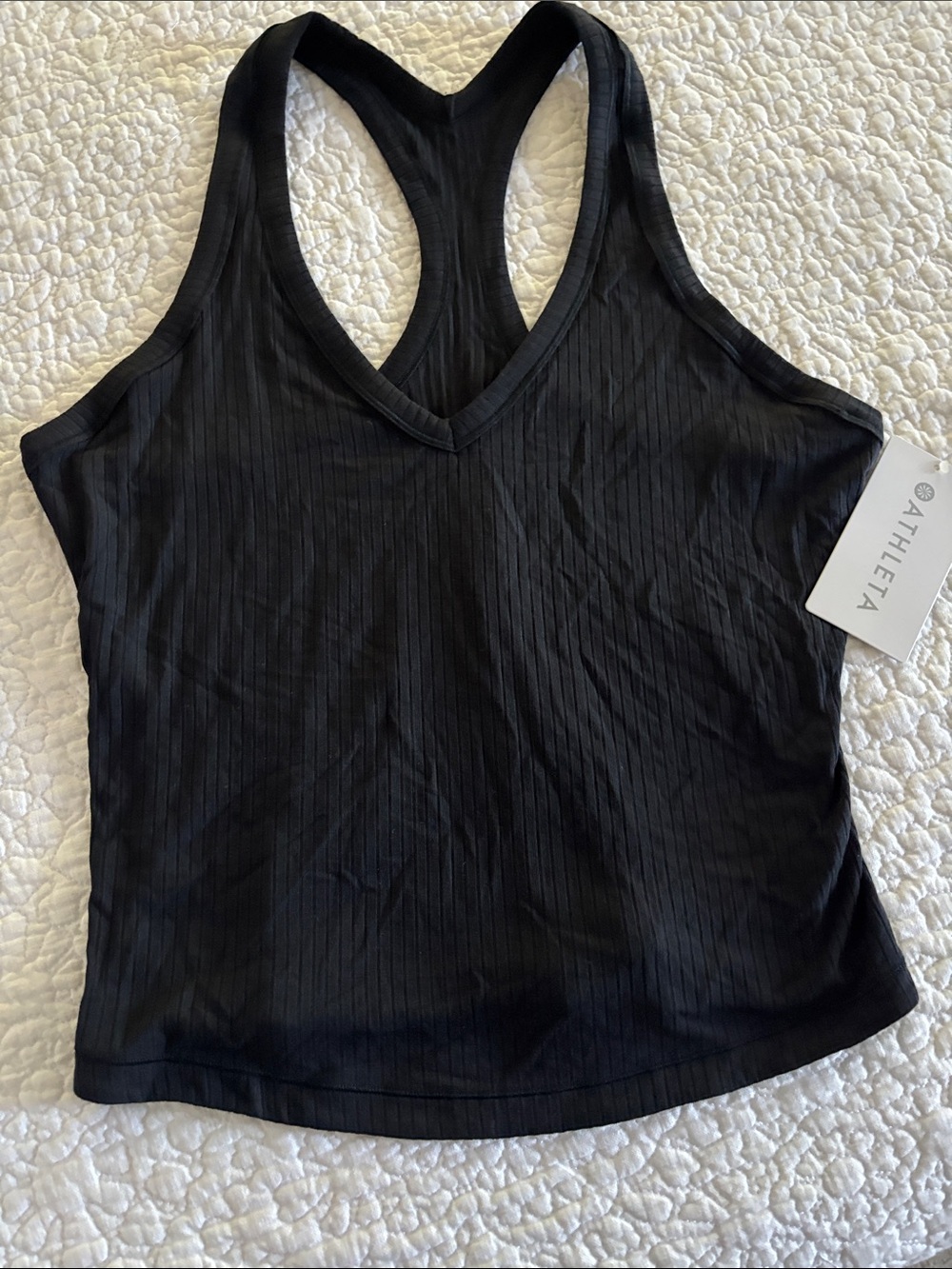 Athleta Black Ribbed V-Neck Tank with Racerback